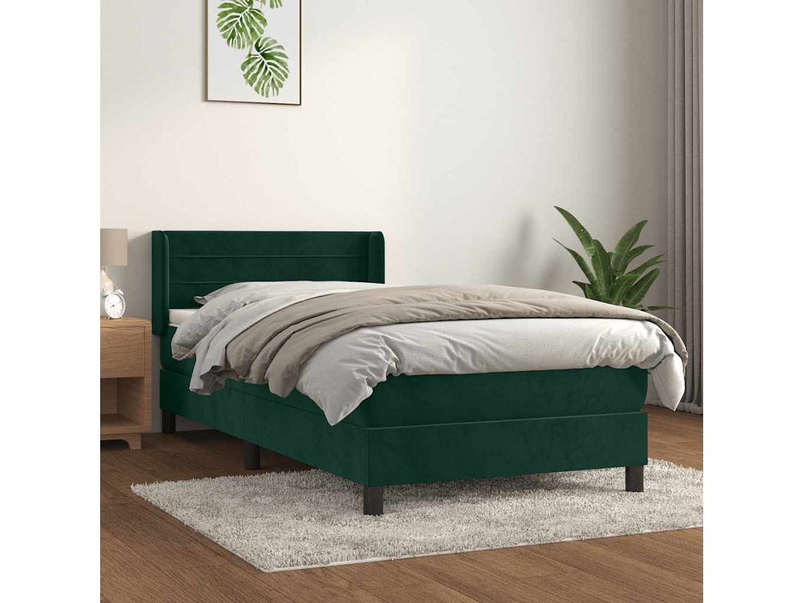 Vidaxl Cama Com Molas/colchão 100x200 Cm Veludo Verde-escuro