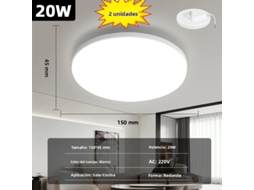 Luminária De Teto Led Redonda Moderna (branco Frio 20w, Conjunto De 2 Peças), Iluminação Em Pvc Com Economia De Energia.