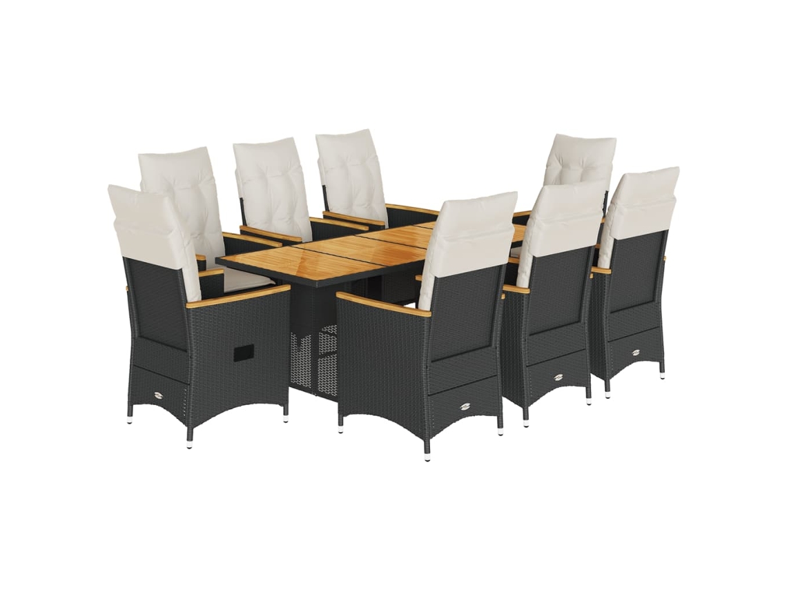 Conjunto de 9 Jantar para Jardim com Almofadões Vime Pe Preto MAISON EXCLUSIVE