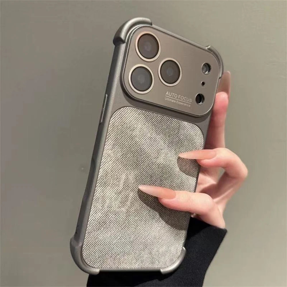Capa Para Iphone 14 Pro Max (cinza) Em Tecido Jeans Resistente A Impactos, Feita De Policarbonato.