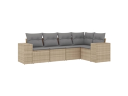 Conjunto de 5 sofás para jardim com almofadões Vime Pe Bege MAISON EXCLUSIVE (5 peças)