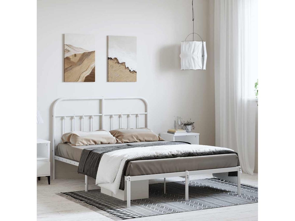 Vidaxl Estrutura de Cama com Cabeceira 150x200 Cm Metal Branco