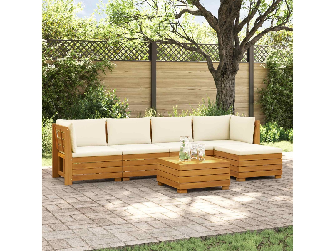 Vidaxl Conjunto De Sofás Para Exterior Com Almofada 6 Peça Castanho