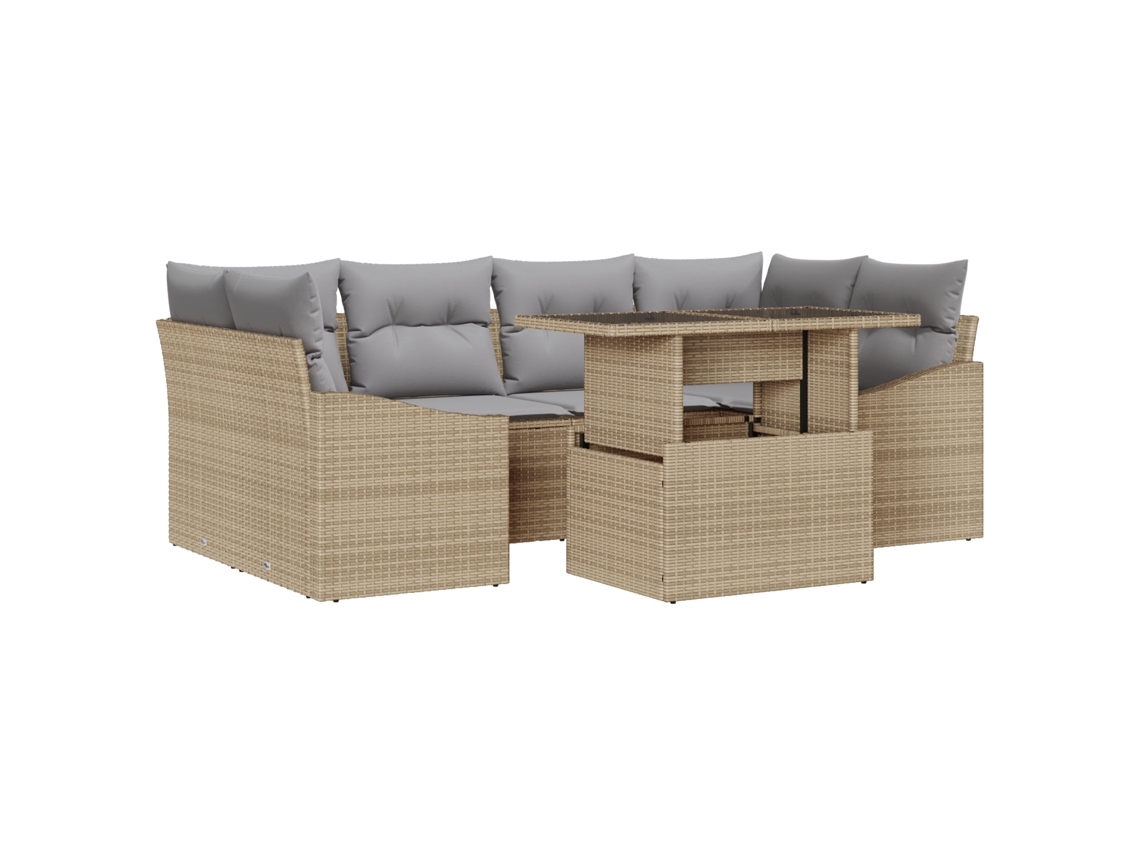 Conjunto 7 Móveis De Jardim Vidaxl Bege Vime Pe (100 X 55 X 73 Cm)