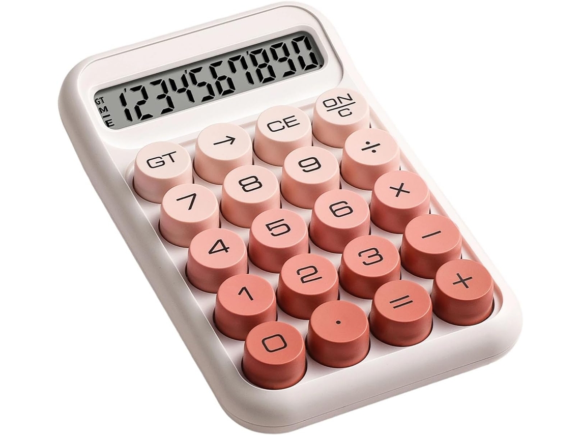Calculadora multifuncional com design elegante, botões flexíveis em gradiente e design ergonômico para estudantes.