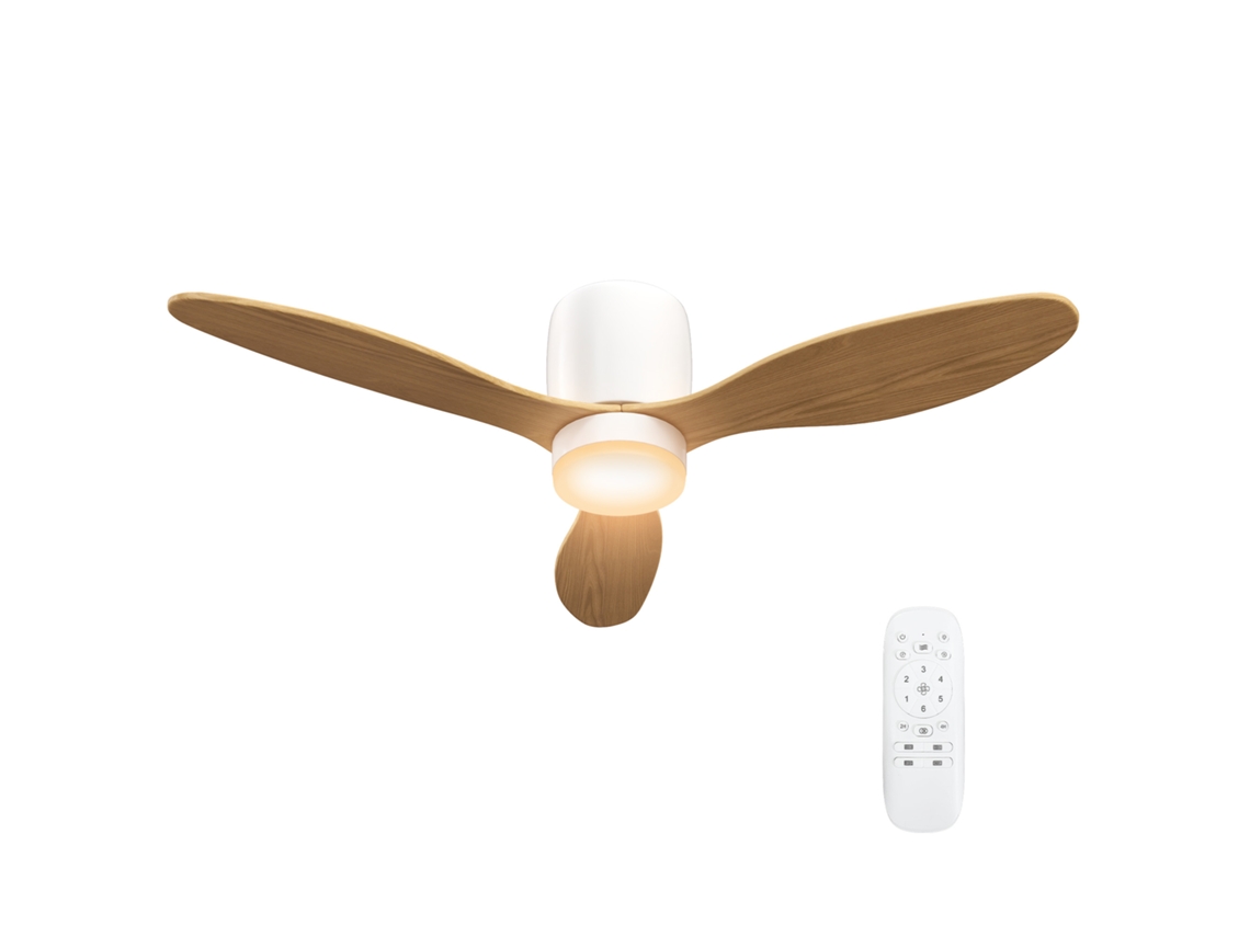 Ventilador De Teto Com Iluminação E Controle Remoto, Ventilador De 115 Cm Com Luminária Led. Motor Dc Reversível. Natureza