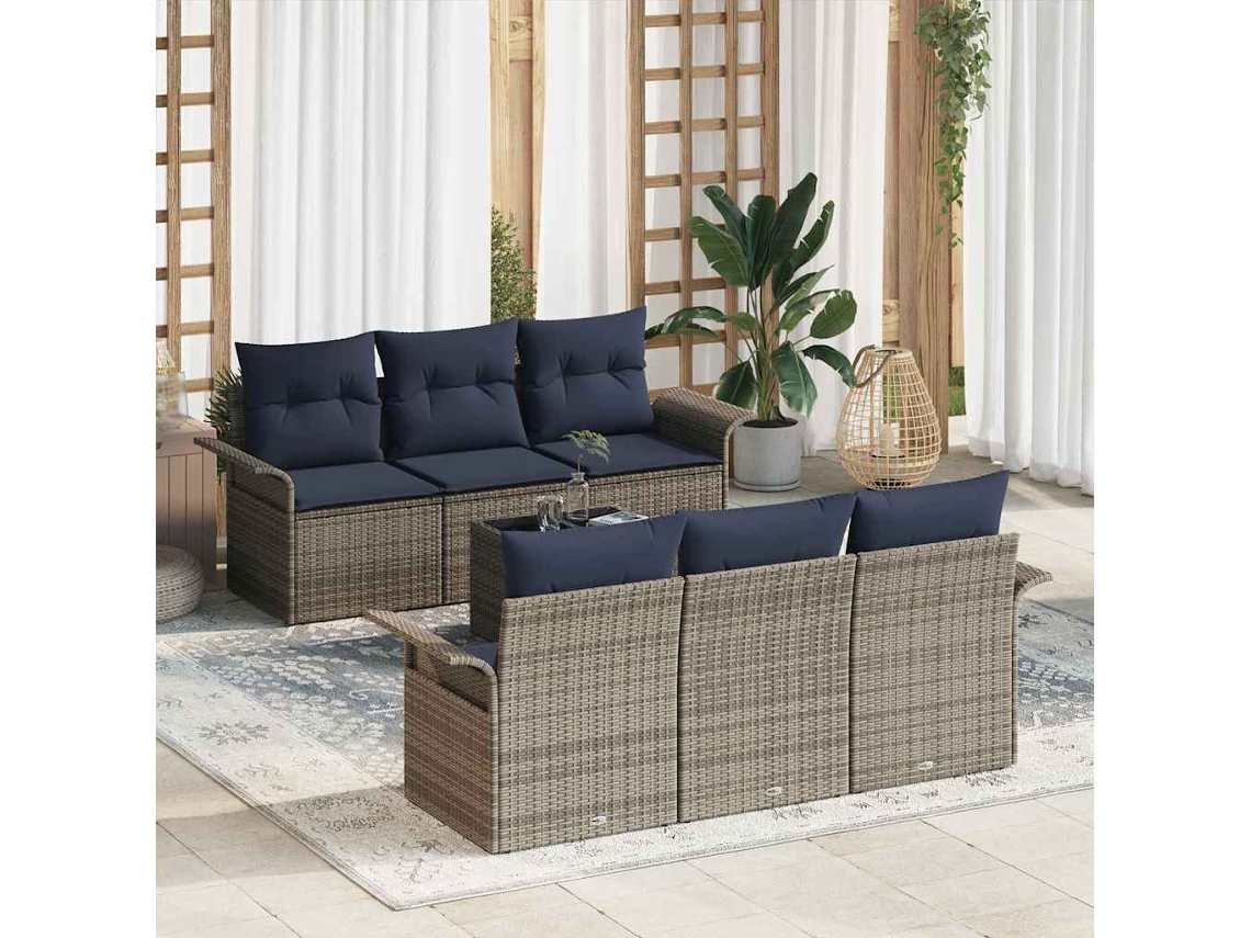 Vidaxl Conjunto De Sofá De Jardim 7 Unid. Cinzeto Vime Pe