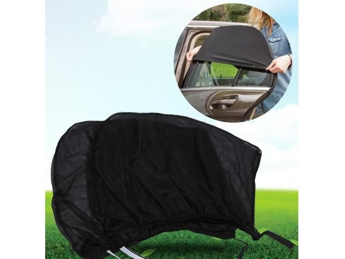 Cortina Para Carro Proteção Uv Conjunto De 2 Tecido De Poliéster Comprimento Ajustável Preto*
