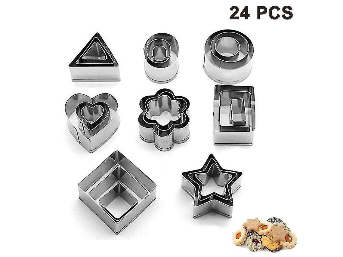 Conjunto De 24 Cortadores De Biscoitos Geométricos Mini, Formatos Coração, Triângulo E Redondo