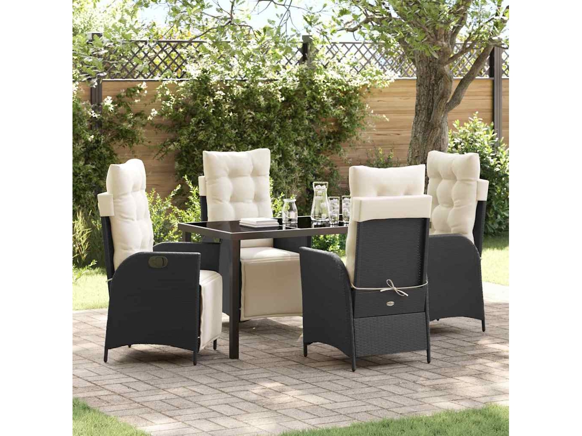 Vidaxl Conjunto De Jantar Para Jardim 5 Unid. Preto Vime Pe