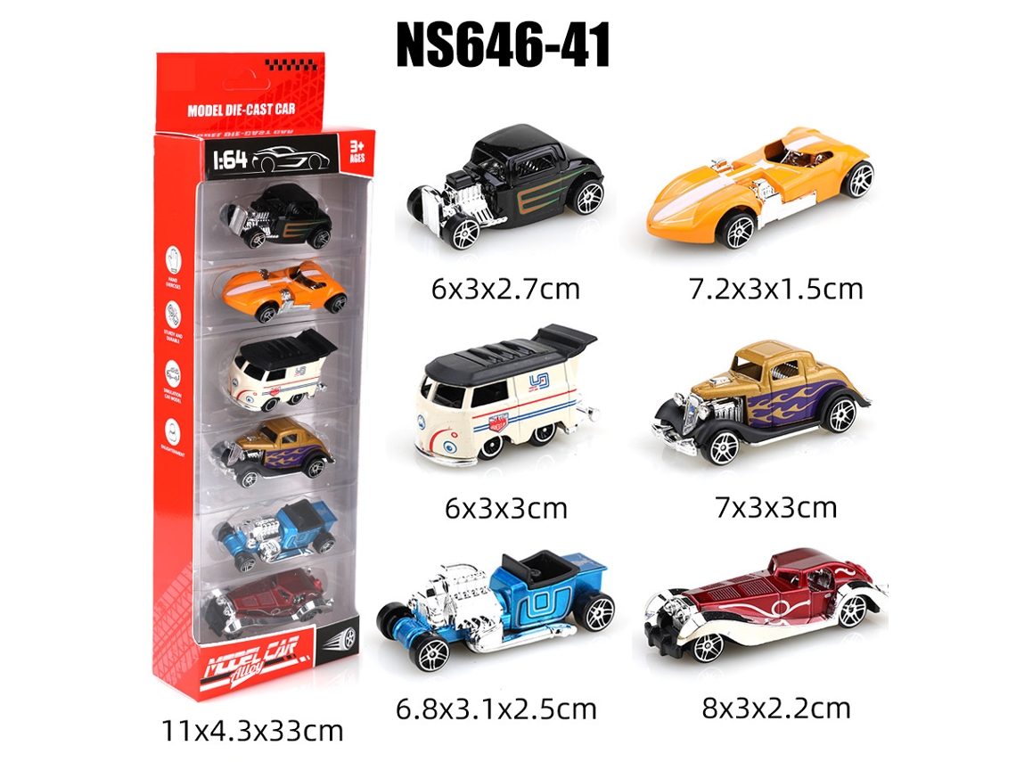Miniaturas de Carros Deslizantes em Escala 1/64, Brinquedos Infantis MDUG (6 Carros)