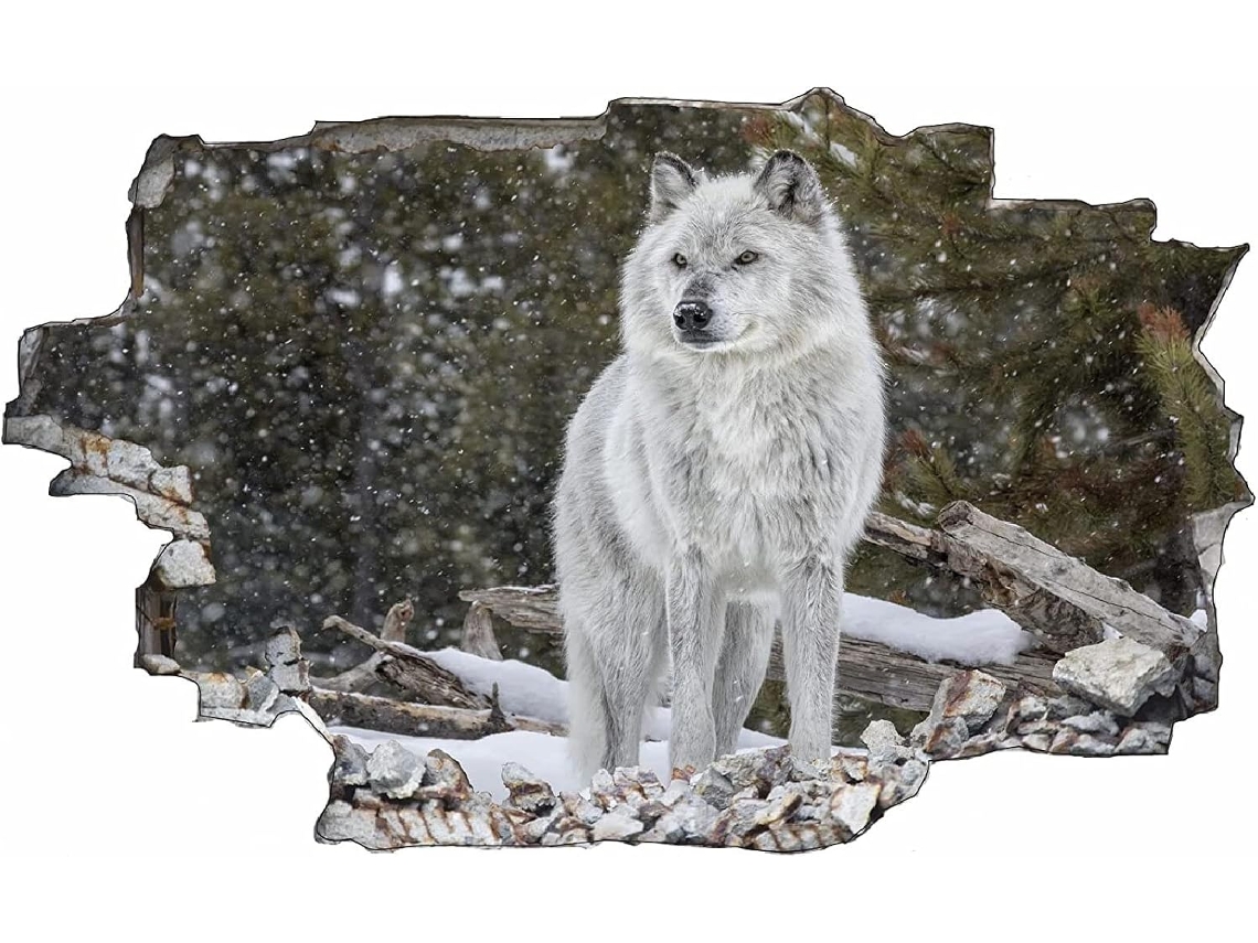 Adesivos Adesivos Efeito 3d Adesivo Wolf Autocollant Decoração Murale Chambre Et Salon 70x110cm