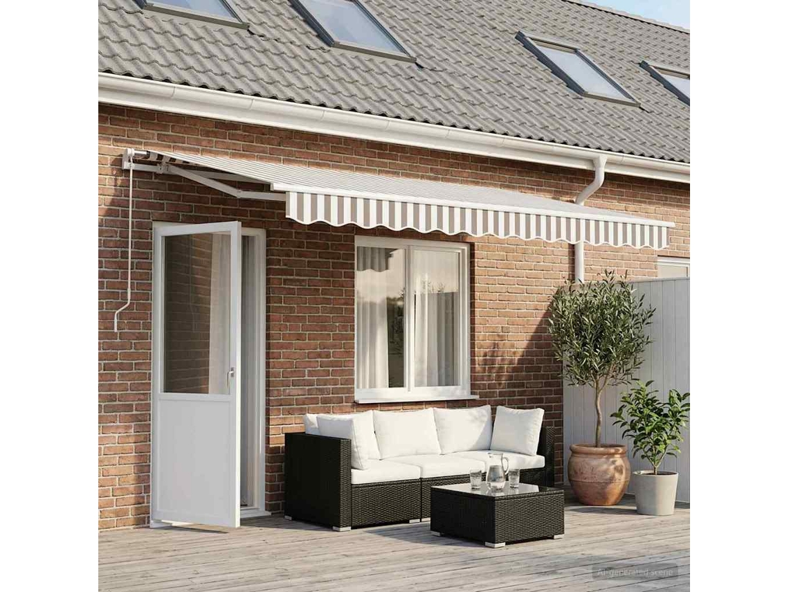 Vidaxl Tecido De Substituição Para Toldo Cinza Claro E Branco