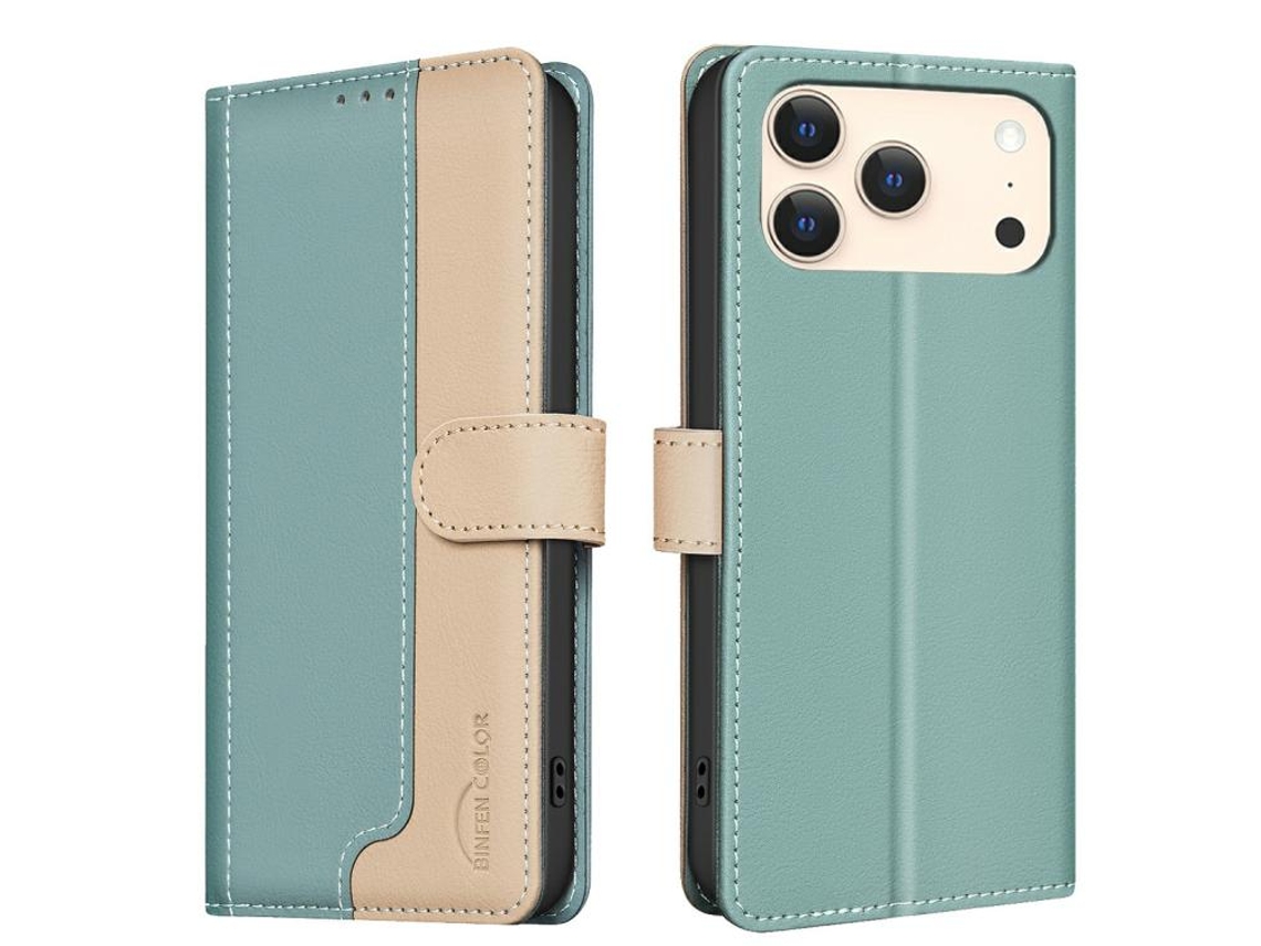 Capa De Couro Para Iphone 17 Pro Com Cores Combinando E Proteção Rfid Antirroubo.
