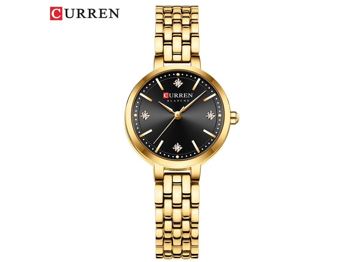 Relógio De Pulso Feminino Casual, Com Mostrador Pequeno E Strass (dourado E Branco), Estilo Casual, Quartzo, Compacto.