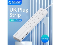 Régua De Tomadas Orico Uk, 4 Tomadas Ca, 5 Portas Usb, Cabo De Extensão De 1,8 M, Ideal Para Casa E Escritório. Olysi Shop
