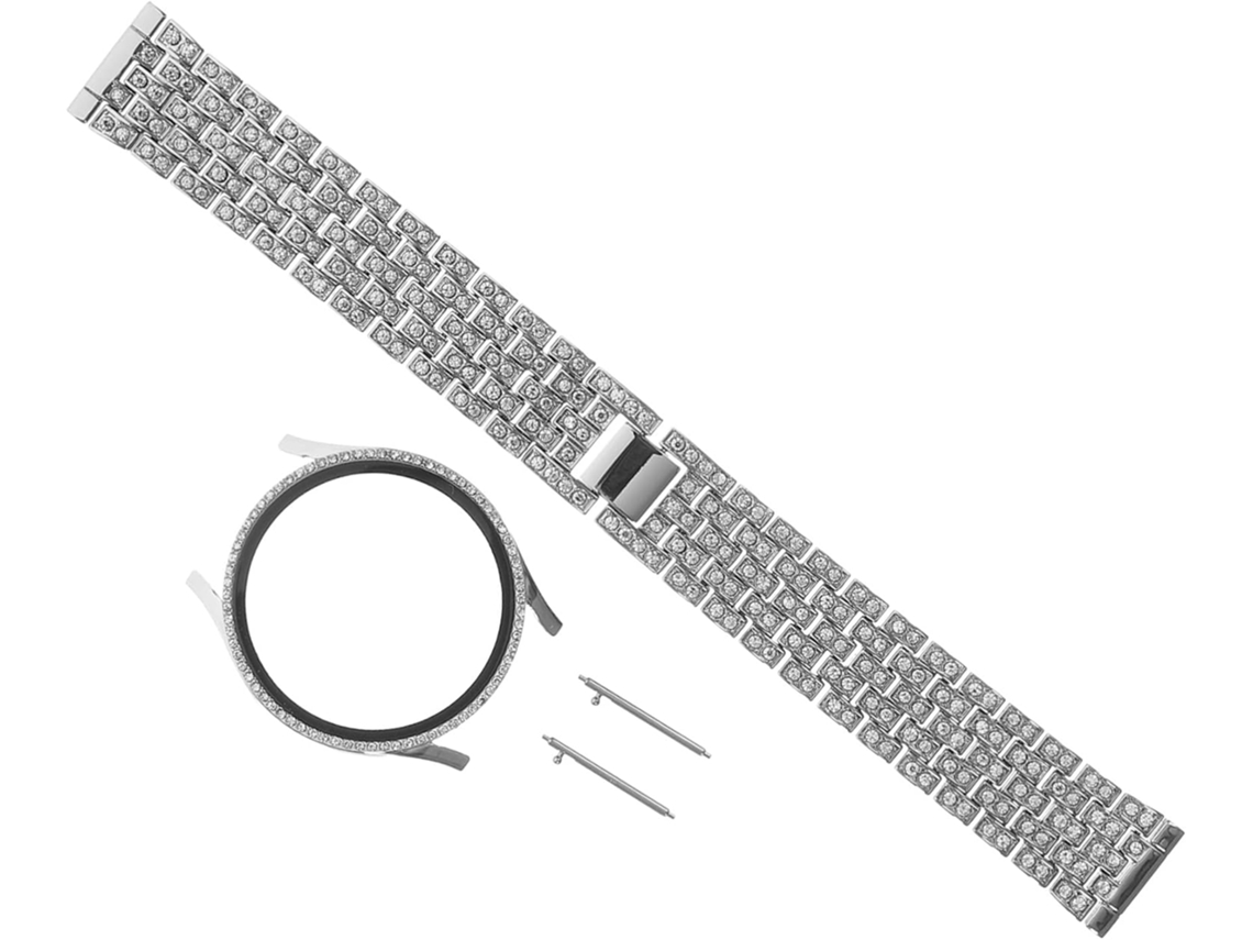 Capa De Pulseira Metal Brilhante Com Strass Para Smartwatch, Elegante