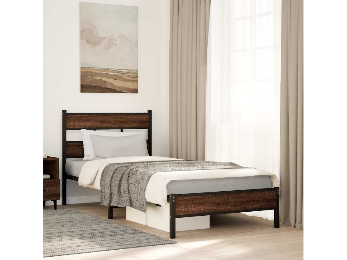 Vidaxl Estrutura Cama S/ Colchão Derivados Madeira Carvalho Castanho