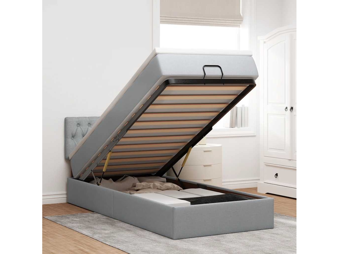 Estrutura cama otomana colchão 90x190 cm tecido cinzento claro
