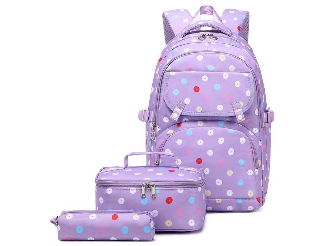 Mochila Floral com Lancheira E Estojo Para Lápis para Crianças E Adolescentes. Roxo Hexinyigjly