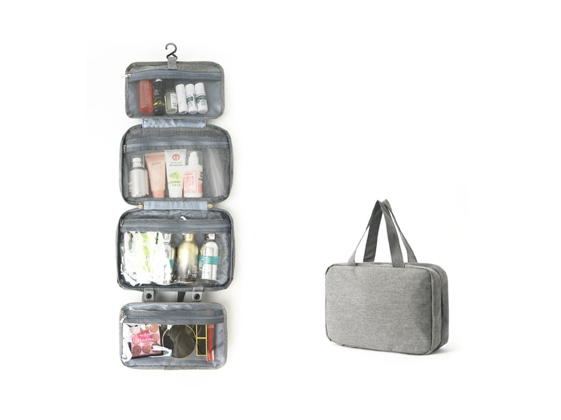 Grande Bolsa De Cosméticos Com Gancho Bolsa De Cosméticos Feminina Bolsa De Viagem Cinza SUNNY SPACES