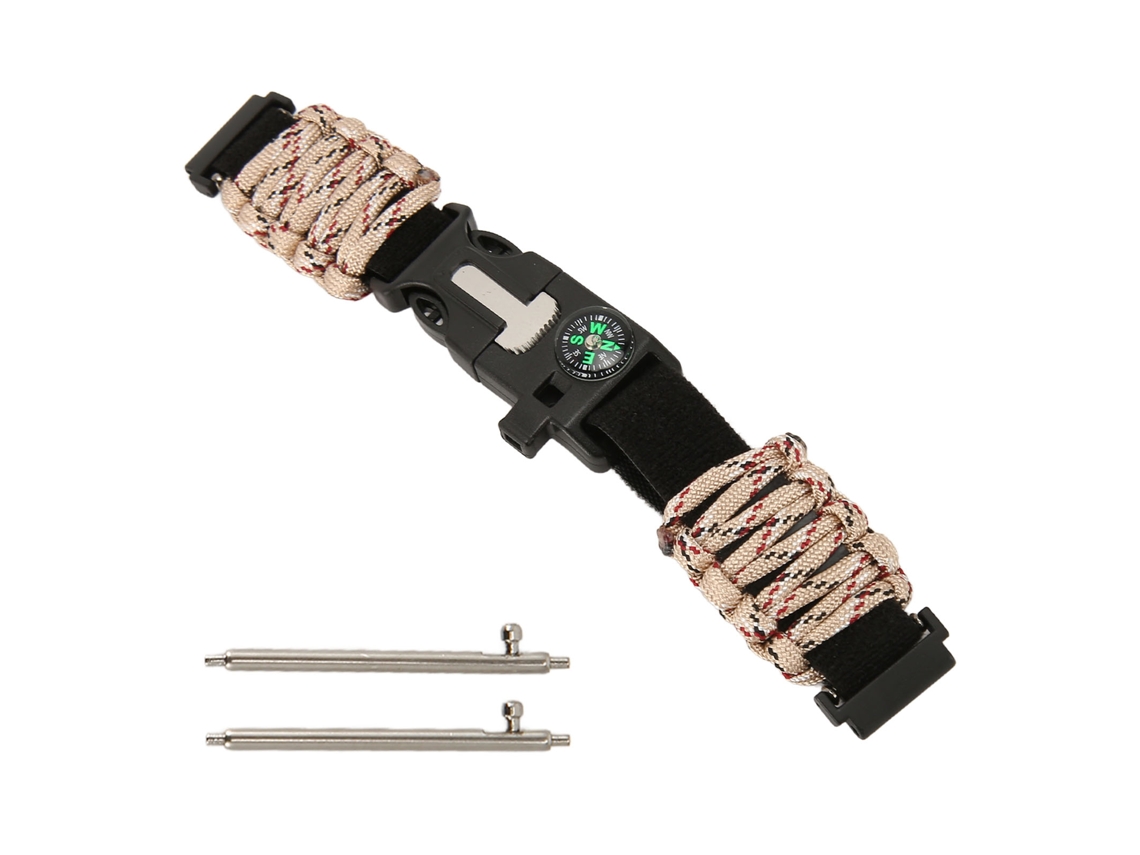 Pulseira De Paracord 6 Em 1 Com Iniciador De Fogo Bússola Apito Para Relógio 22mm
