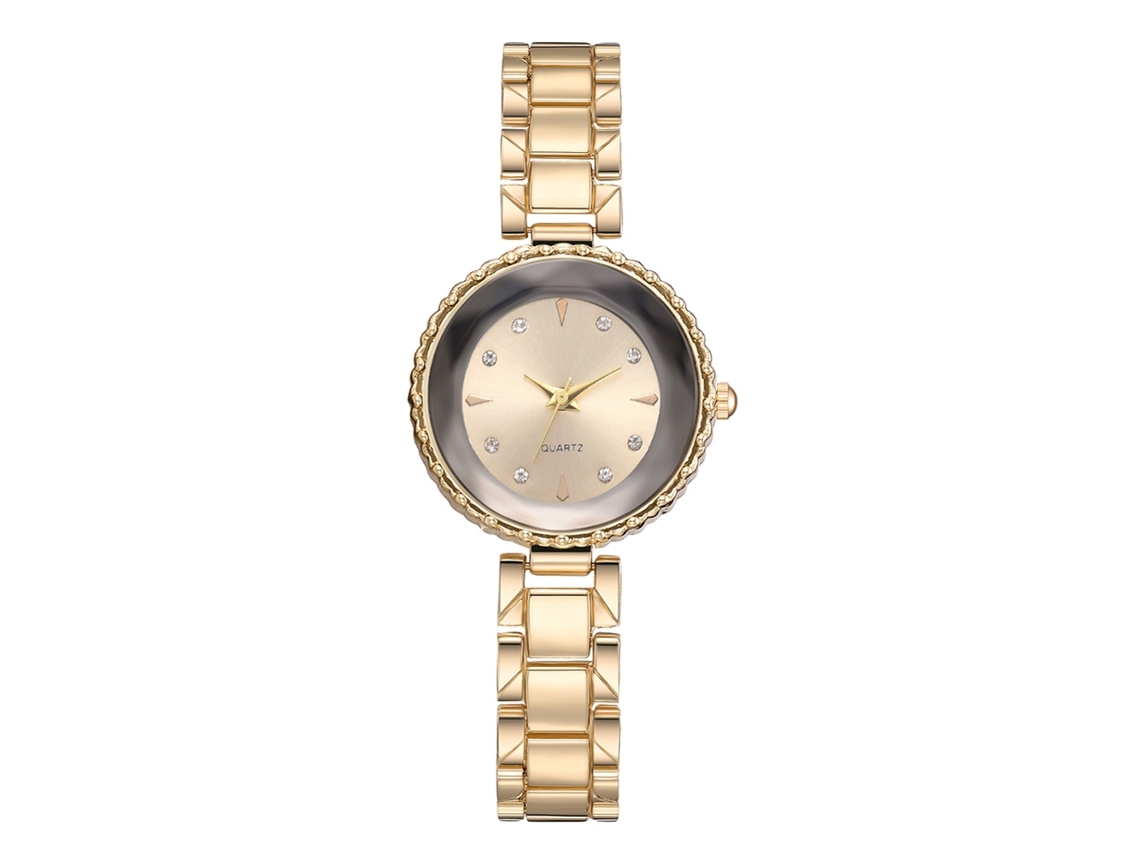 Relógio de Pulso Feminino Fashion com Quartzo e Pedras Brilhantes Dourado