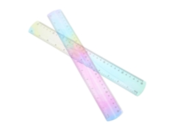 Régua flexível e resistente em PVC, ideal para estudantes e uso escolar. Conjunto com 2 réguas de 30 cm, coloridas e duráveis.