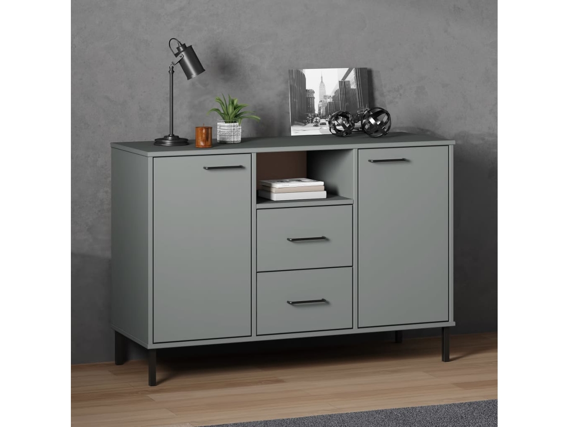 Vidaxl Aparador C/ Pernas De Metal 113x40x77 Madeira Maciça Oslo Cinza