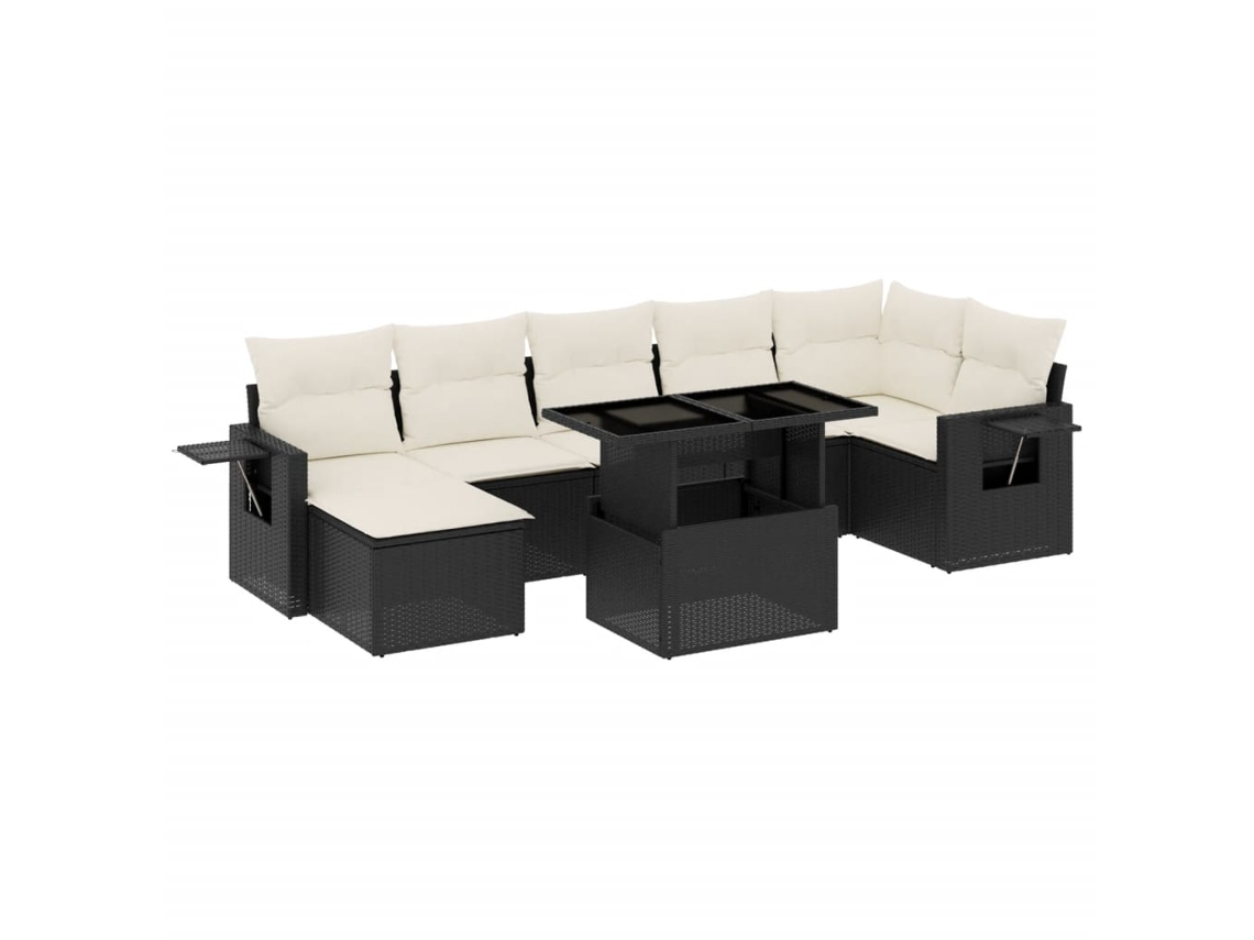 Conjunto de 8 Sofás de Jardim com Almofadões Vime Pe Preto MAISON EXCLUSIVE (8 pcs)