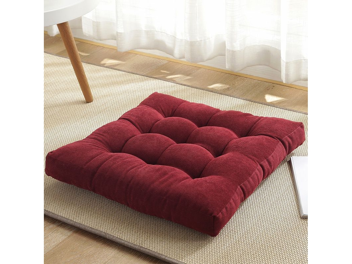 Rebe almohada de Suelo Cuadrada de Terciopelo para Meditación Yoga, 50x50 Cm, Color Vino Tinto, Cómoda Y Decorativa