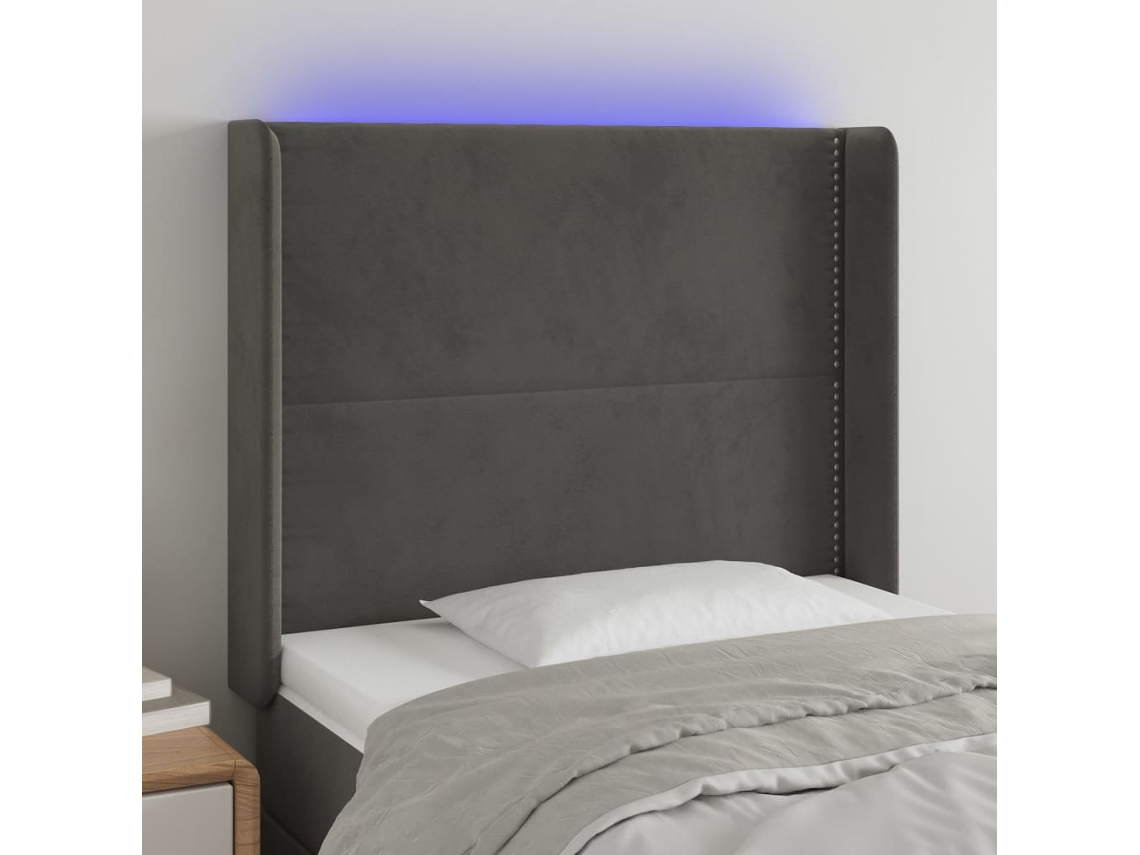 Vidaxl Cabeceira De Cama C/ Led Veludo 103x16x118/128 Cm Cinza-escuro