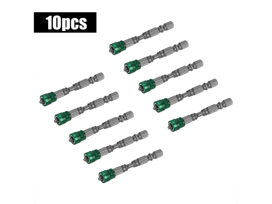 Jogo de 10 Bits de Parafuso com Encaixe Hexagonal de 1/4 Polegadas e Íman Verde LAXISCREED