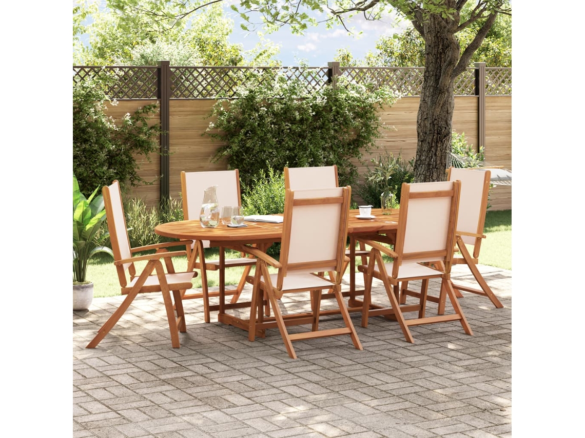 Cadeiras De Jardim Dobrãveis 6 Pcs Acãcia Maciã§a E Textilene DKD HOME DECOR