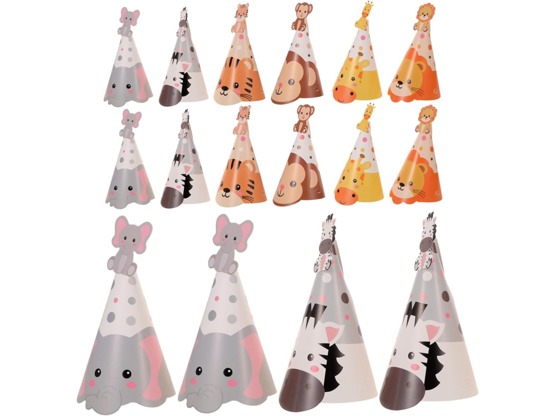 Conjunto Com 5 Chapéus De Aniversário De Animais, Chapéus Cônicos De Papel Para Meninos E Meninas, Temáticos.