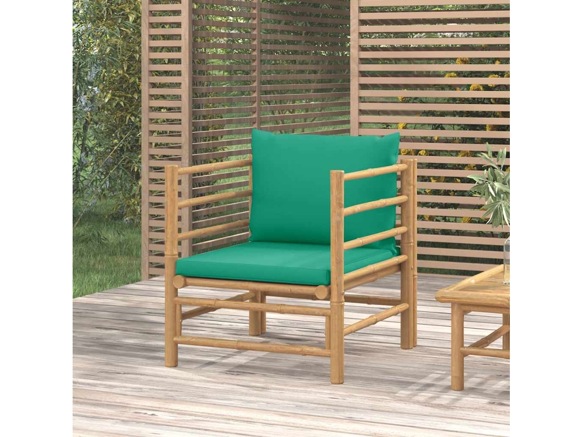 Vidaxl Sofá De Jardim Bambu Com Almofadões Verdes
