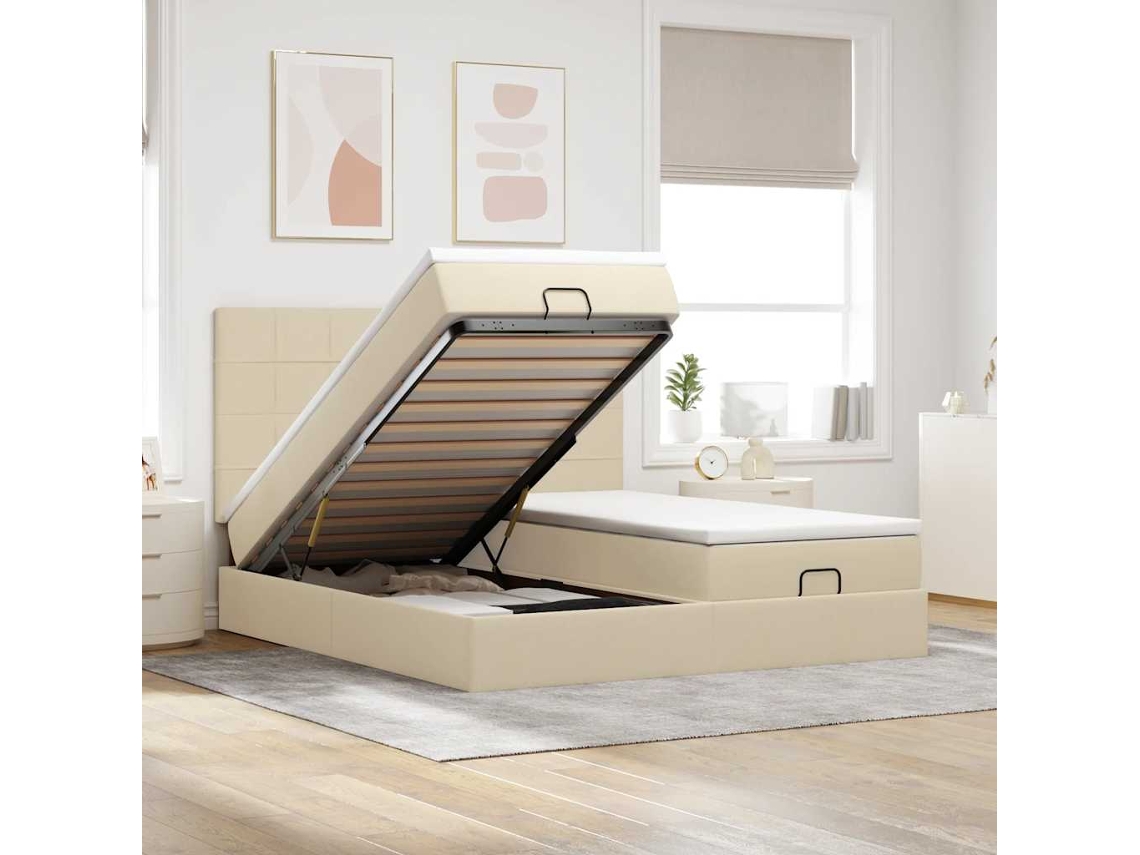 Vidaxl Estrutura De Cama Otomana Com Colchões Tecido Creme 180x200cm