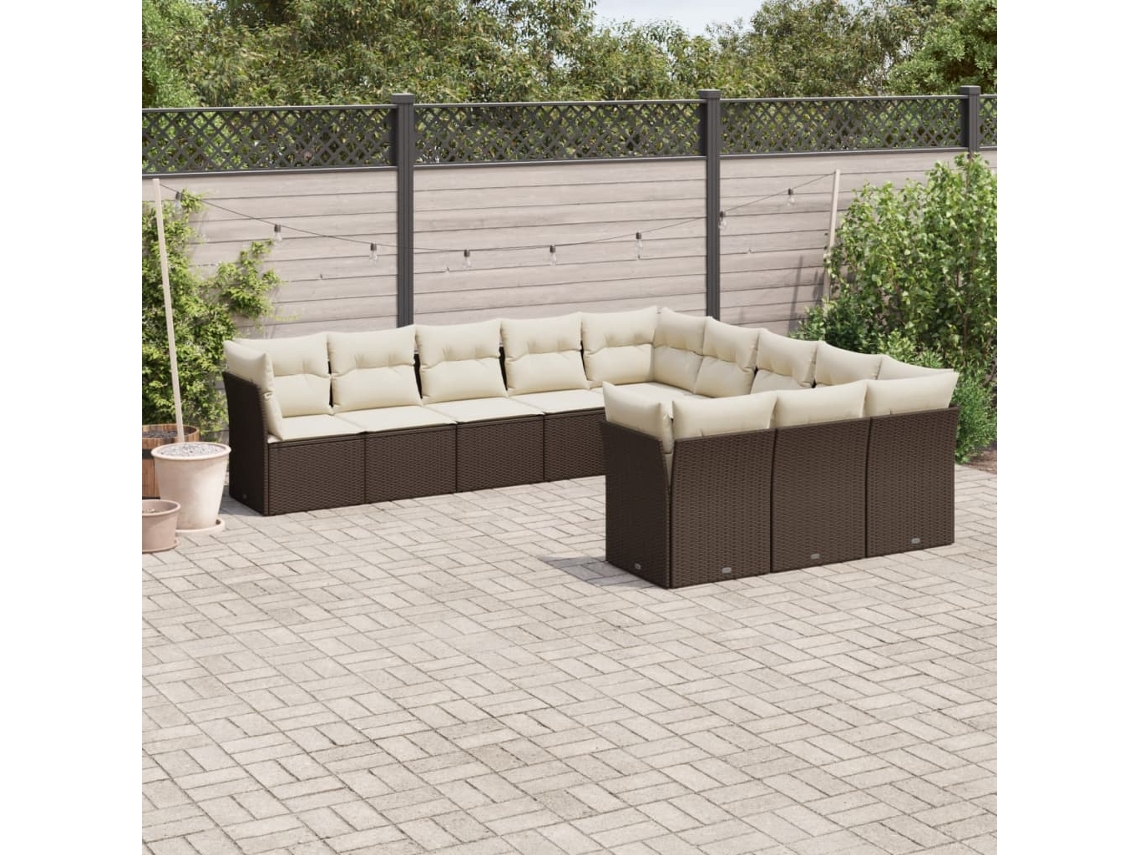 Jogo de Sofá Jardim 11 Peças C/ Almofadões Vime Pe Marrom Dkd Home Decor