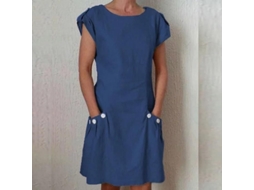 2026 vestido Curto de Manga Curta para Mulher com Botões e Bolso, Túnica de Colarinho Redondo de Cor Solida para Verão