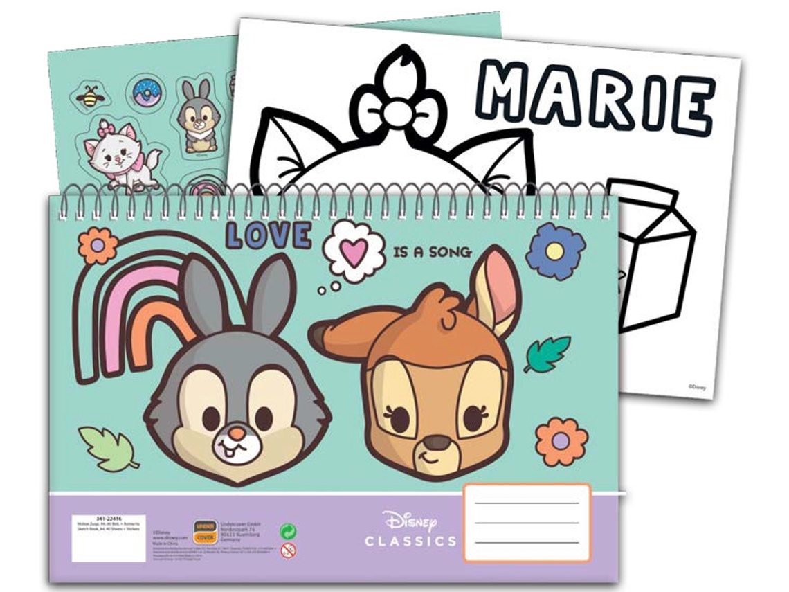 Caderno Espiral A4 Disney Animals Love com 40 Folhas e Adesivos BRILVIBERA