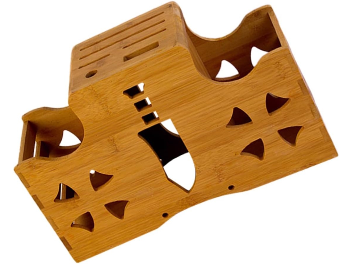 Suporte De Armazenamento Robusto E Multifuncional Em Bambu Marrom Com Design Simples.