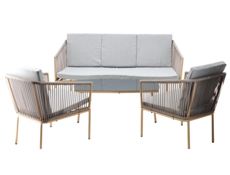 VENPRODIN Conjunto de Móveis de Jardim 1 Mesa de Centro 1 Sofá 2 Cadeiras Almofadas Cinza
