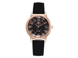 Relógio de Pulso Feminino Clássico de Moda Digital de Couro Pu com Mostrador Redondo Quartzo Preto