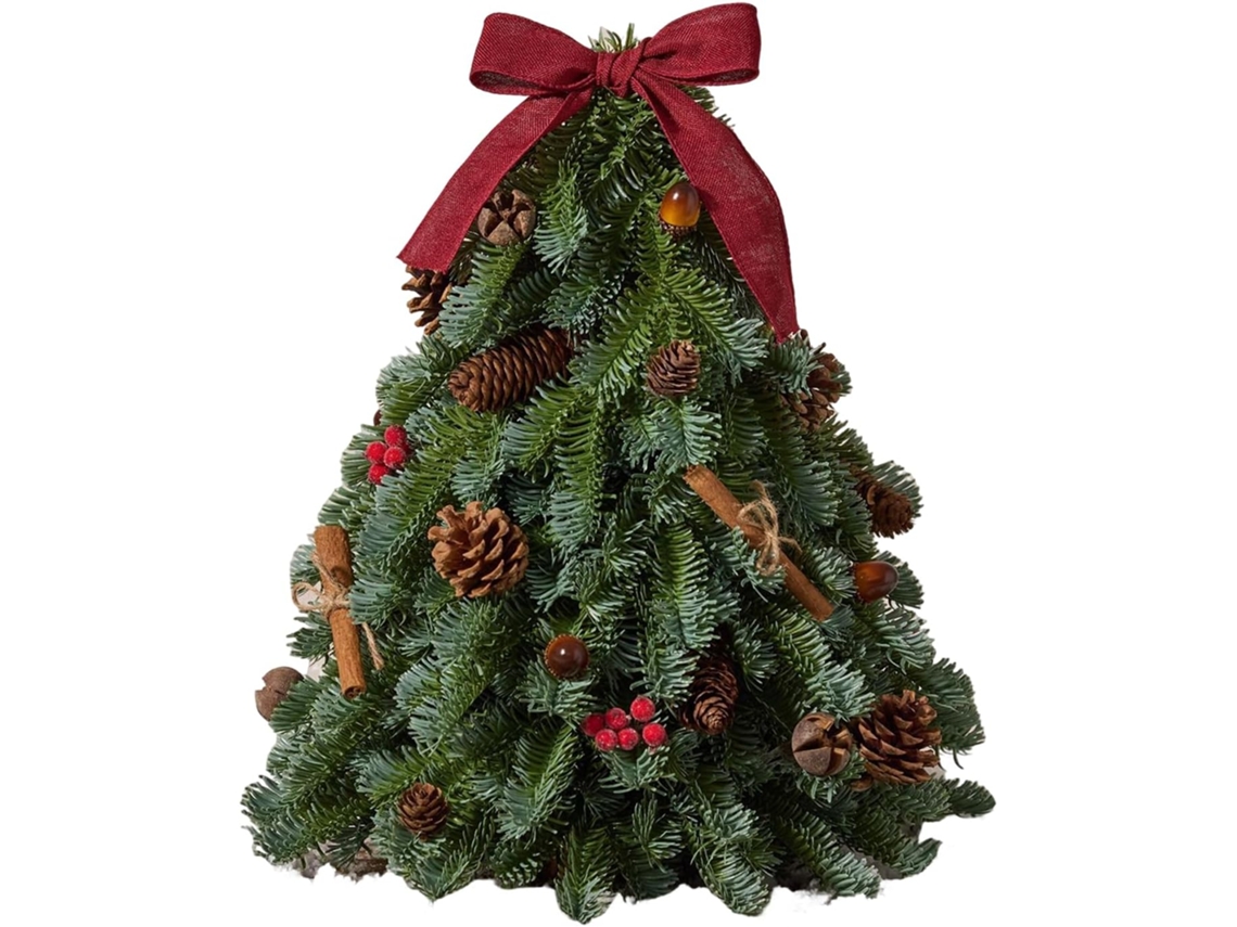 Mini Árvore De Natal Artificial De Pinheiro Com Laço | Decoração De Mesa Em Miniatura