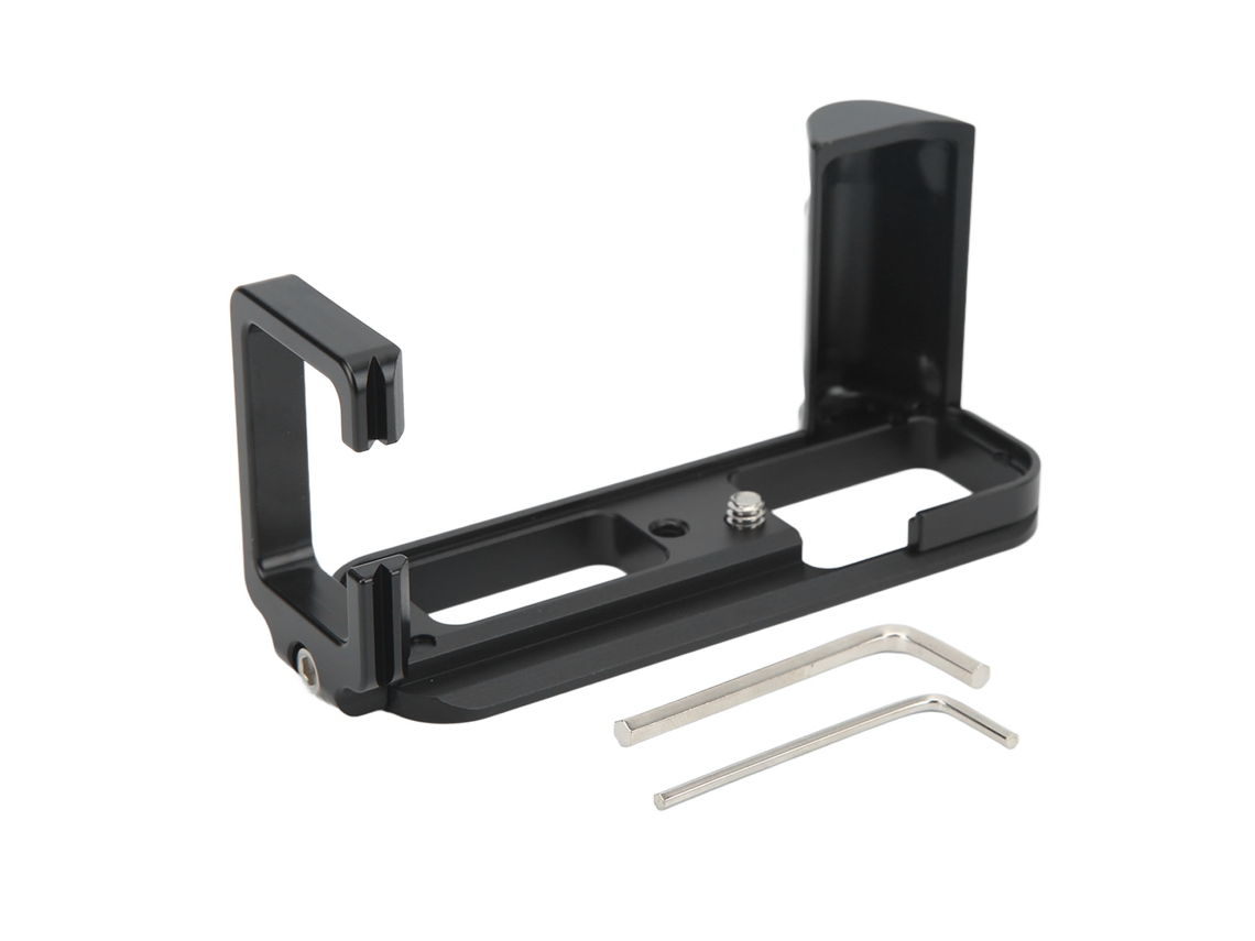 Suporte de alumínio com placa de liberação rápida em formato de L para câmeras mirrorless Fujifilm XT10, XT20 e XT30.