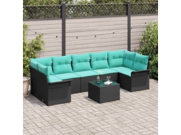 Vidaxl Conjunto De Sofá De Jardim 8 Unid. Preto E Turquesa Vime Pe