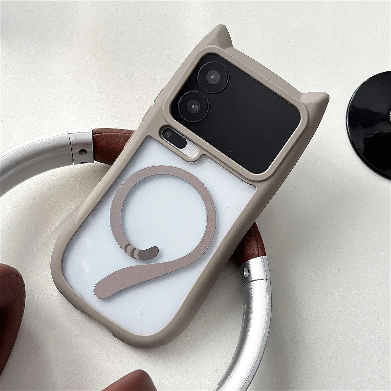 Capa Magnética Para Celular Com Orelhas De Gato (cinza, Xiaomi 14 Ultra), Compatível Com Carregamento Sem Fio.