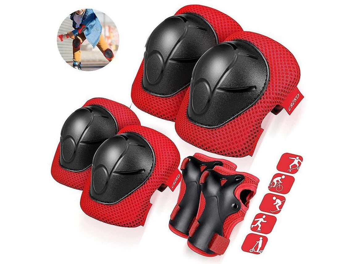 Joelheiras, cotoveleiras e munhequeiras para crianças de 3 a 8 anos, equipamento de proteção para patinação, ciclismo, patinete e esportes radicais - Vermelho