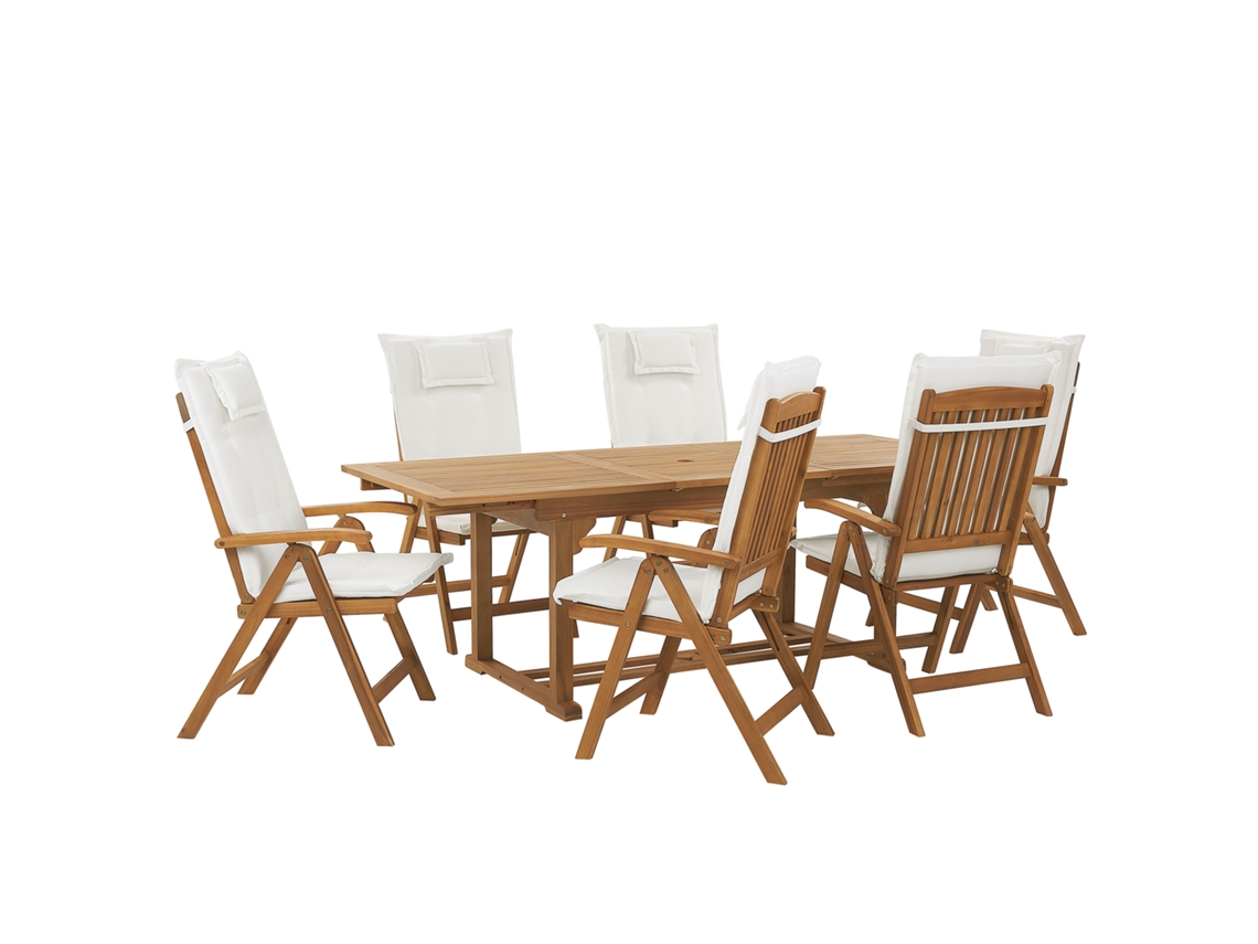 Conjunto De Refeição Com Cadeiras Beliani Java De Madeira De Acácia Branco Creme 220x90x74