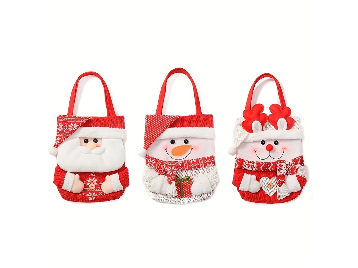 Conjunto De 3 Sacolas De Presente Com Tema Natalino E Desenhos Animados De Natal - Papai Noel